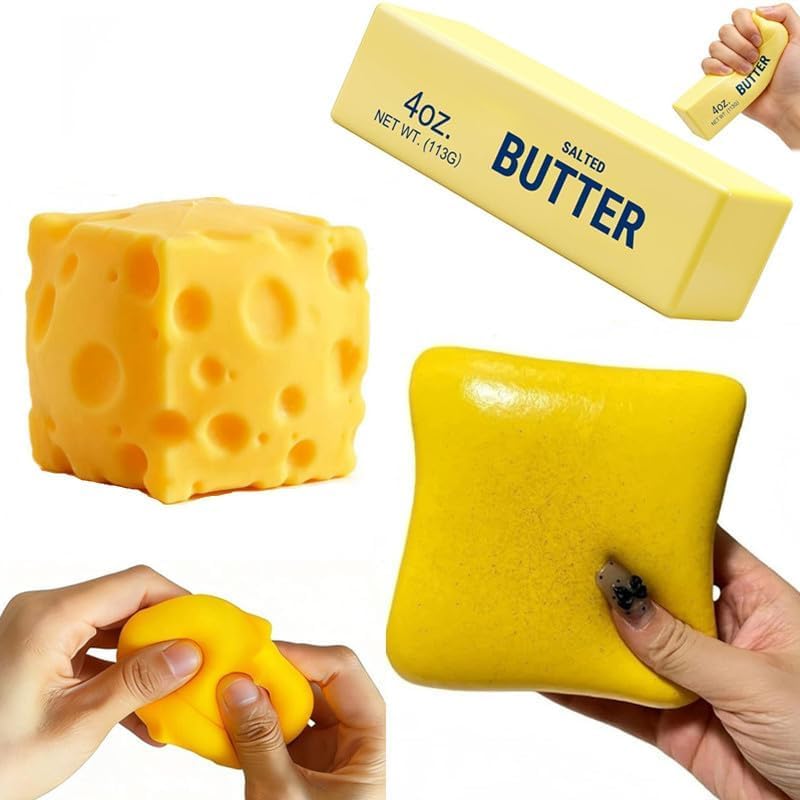 SLEEPHEAD®3-Pack Food Squishies Set - Slow Rising Squishy Toys, Cheese & Bread Butter Squishy, Sensory Stress Relief Squeeze Toys, Cute Desk Fidget Toy Gift