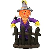 5 Foot Scarecrow Pumpkin Halloween Thanksgiving Autumn Fall Party Portable Air Blown Inflatable Yard Decoration with LED Lights and Blower Fan Motor