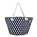 Large Cotton Beach Bag Tote ,RiscaWin Zipper Top Rope Handles Beach Bag(Navy Nauti)