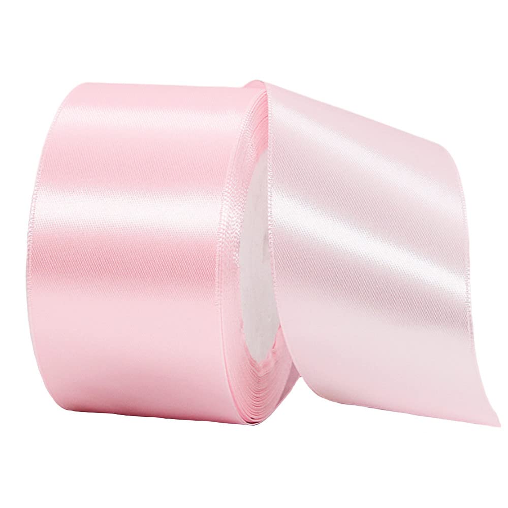 50mm Wide Thick Pastel Pink Ribbon for Gift Wrapping,22m 2Inch Large Fabric Satin Ribbon Baby Pink Bow for Gift Wrapping,Ribbons for Crafting,Bouquets,Wedding,Car,Presents,Cake,Christmas Decorations — image 1