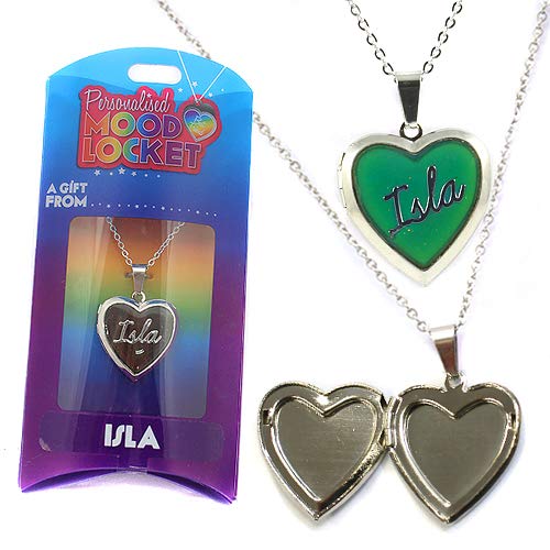 ISLA PERSONALISED HEART SHAPED NAMED MOOD LOCKET FUN GIFT PRESENT