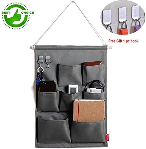 Hanging Wall Organizer Storage pockets Over the Door Storage Bag with 7 Pockets Oxford Fabric, Grey (A)
