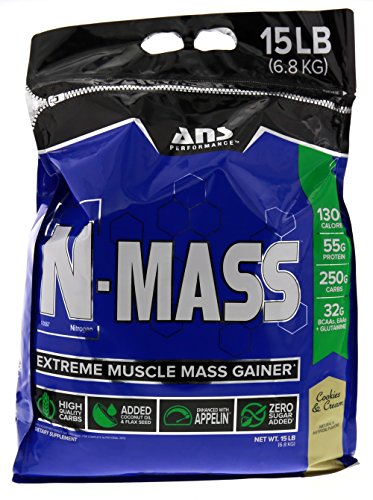 ANS Performance N-Mass Muscle Mass Gainer, Premium Mass Builder For CLEAN (quality) Gains, Cookies & Cream,  15 Pounds