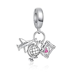 Alstade Airplane Globe with Suitcase Dangle Charm