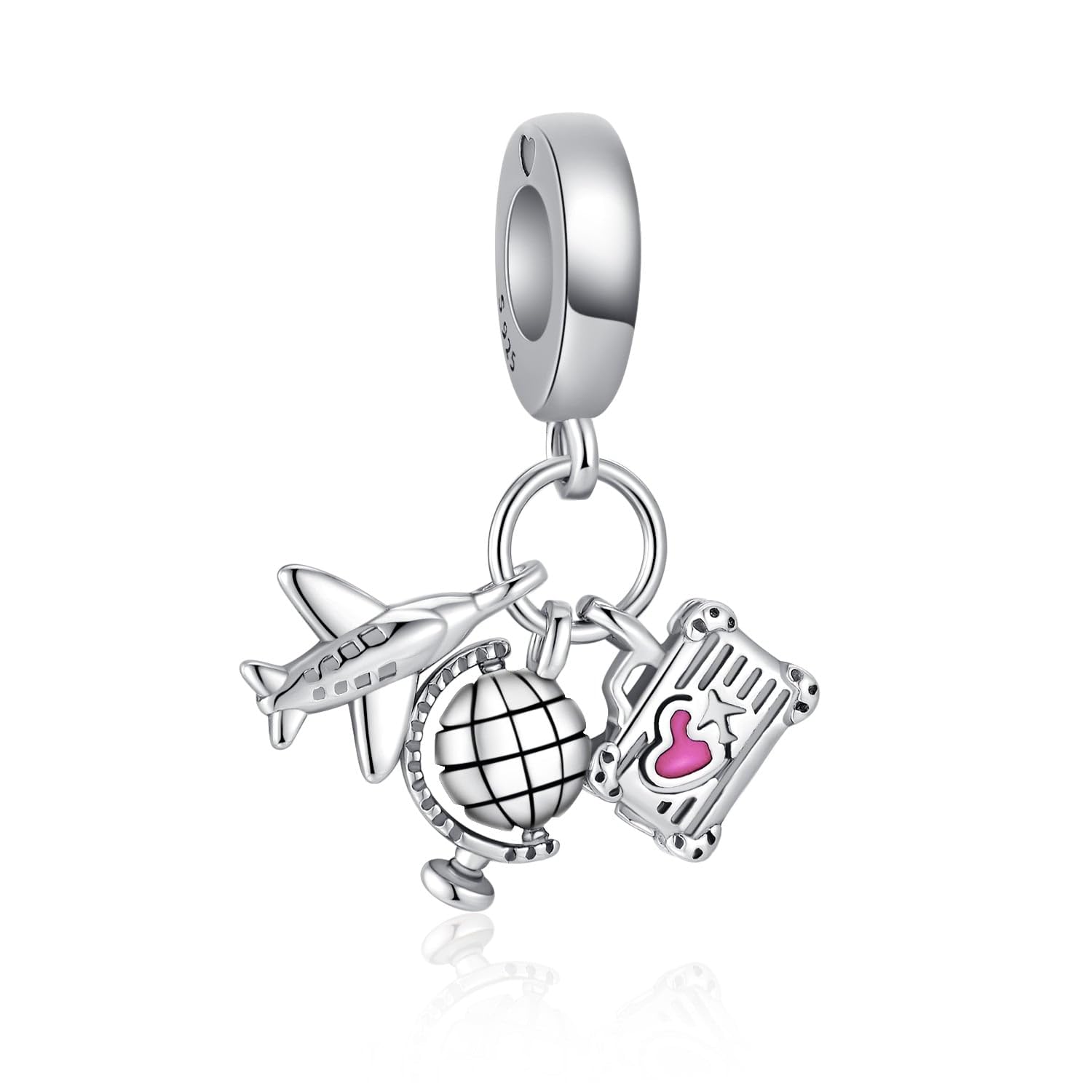 Alstade Airplane Globe with Suitcase Dangle Charm