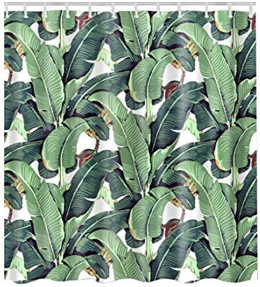 Artown Banana Leaf Shower Curtain, Watercolor Pattern with Tropical Palm Leaves Printing Funny Bright Home Decoration Arts, Washable Polyester Bathroom Decor Set with 12 Hooks, 72 Inches Long