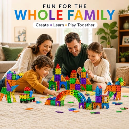 156PCS Magnetic Tiles STEM Building Toys Set with 2 Cars, Sensory Stacking Magnetic Blocks for Toddlers & Kids, Ideal for Preschool Montessori Toys Christmas Birthday Gifts for Boys & Girls Ages 3+