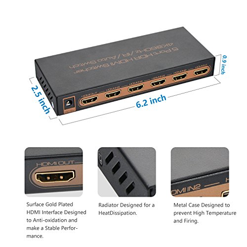 [2019 PRO] 4K 60hz HDMI Switcher, NexTrend 5 Port HDR HDMI 2.0 Switch Hub HDMI Splitter Support 4K@60Hz/2K/1080P/3D with IR Remote Control for TV, Projector Camcorders, Gaming Console - Thumbnail 2