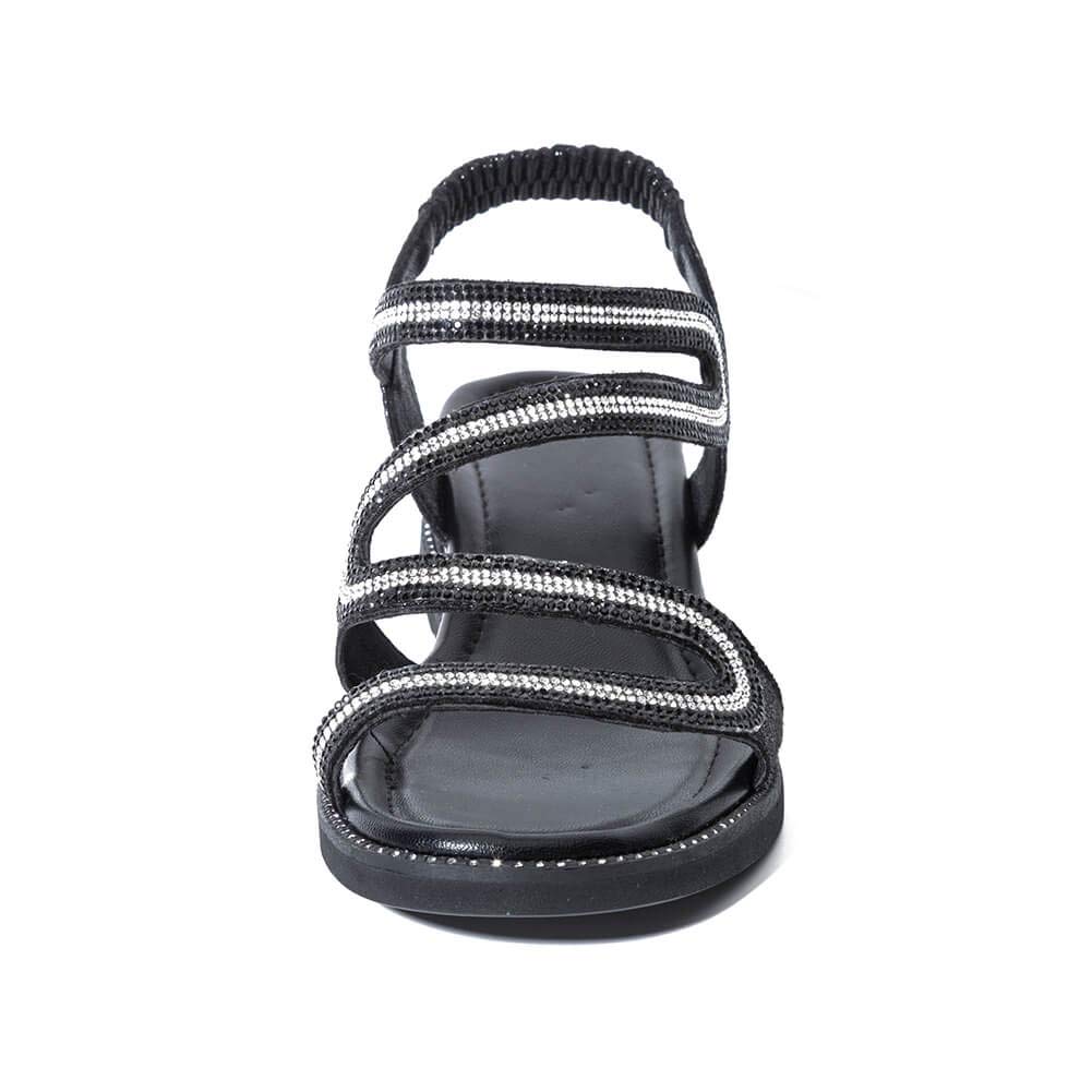 Yolanda Zula Women‘s Elastic Heel Rhinestones Flat Sandals Black Wedge Summer Shoes (7)