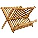 Bamboo Folding Dish Rack, Natural Bamboo [100% Organic] 2-Tier Collapsible Dish Drying Rack; Kitchen Utensil Holder; Wooden Dish Drainer for Dish/ Plate/ Bowl/ Cup/ Pot Lid
