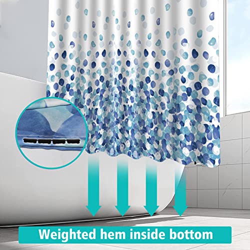 HANFU Shower Curtain 180 x 200 cm, Washable Polyester Shower Curtain, Quick Dry Shower Curtains with 12 Hooks, Bath Curtain for Home Hotel, Weighted Hem, Blue Bubbles Pattern