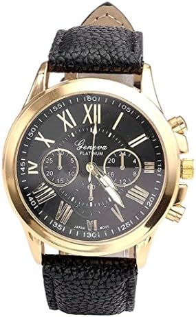 USSay ETohio the Best Women's Fashion Geneva Roman Numerals Faux Leather Analog Quartz Wrist Watch Black