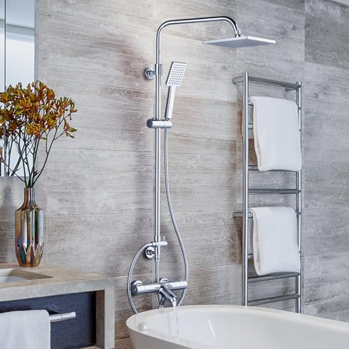 ARCORA Thermostatic Shower Column, 304 Stainless Steel Shower Column, Shower Kit Adjustable Range from 85 to 123 cm Copper Thermostatic Shower Mixer for Bathroom
