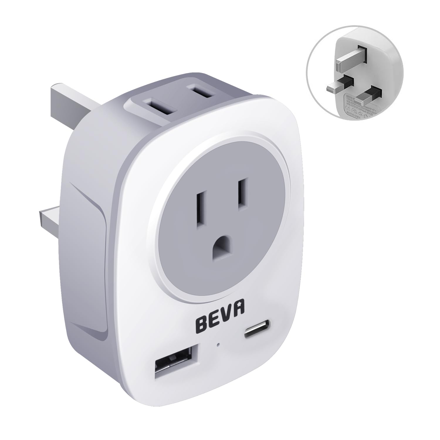 US to UK Plug Adapter, BEVA 2/3 Pin USA to 3 Pin UK Travel Adaptor with 2 USB Slots, Travel Socket Adapter for American/Mexico/Canada/Japan to British, USA to UK Converter Plug Adapter…