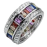 Hermosa Womens Multicolor Band Baguette Gemstone Rings 925 Sterling Multicolor Ring Sizes 6 to 12