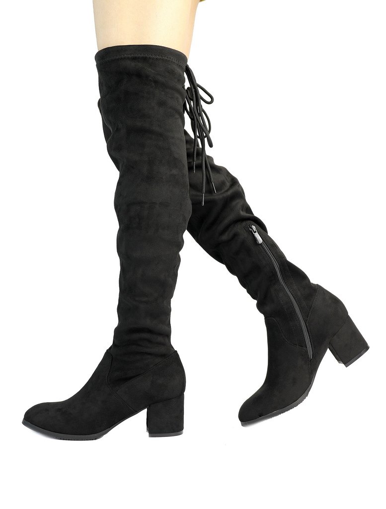DREAM PAIRS Women's New Portz Black Over The Knee Thigh High Chunky Heel Boots Size 8 B(M) US - Image 3