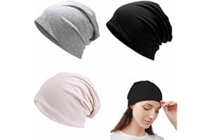 EULAPGOE Knit Skull Cap Beanie Set for Men and Women – 3-Pack Cotton Slouchy Hats in Black, Grey, Beige – Breathable Lightwei