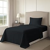 Pizuna Twin Sheet Set 100% Luxury Cotton 800 Thread Count Soft Sateen Weave Breathable Hotel Quality Cooling Bed Sheets Twin Size Bedding Set with Deep Pocket & Easy Fit Bedsheet (3PC) Black