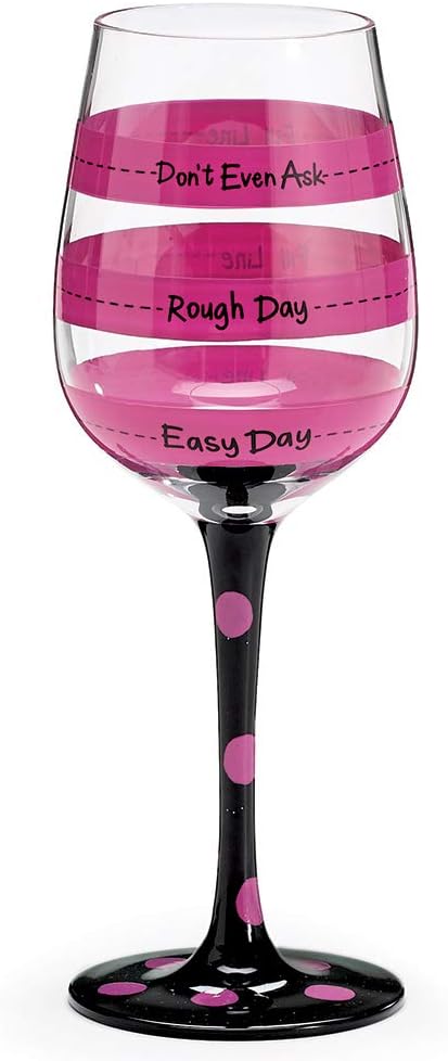 Hot Pink Black Polka and Stripe Fill Line Wine Glass Rough Day Don't Ask 12oz Gift