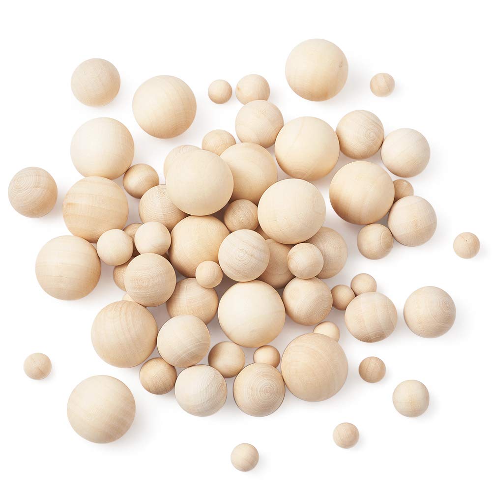Cheriswelry 90pcs Unfinished Wood Beads Undrilled Natural Round Ball Wooden Loose Beads with No Hole for DIY Crafts(10mm/14mm/19mm/24mm)