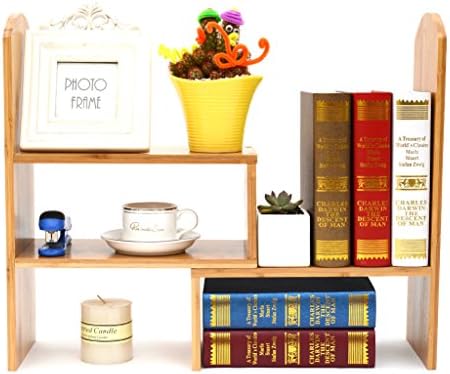 Bamboo Desktop Storage Organizer Expandable and Adjustable Display Shelf Rack for Office/Home