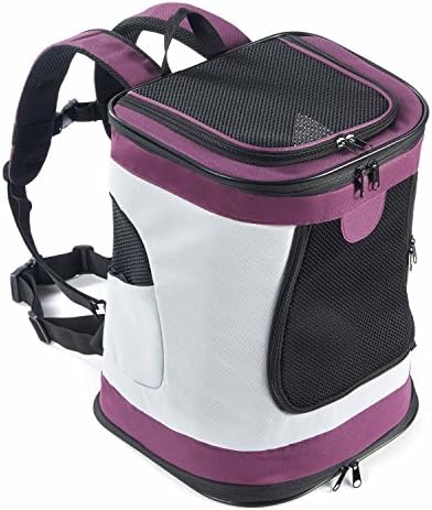 LOUHO 17”H x 13”L x 11”W Soft Sided Folding Mesh Pet Carrier Backpack For Small Pets Outdoors, Travel,Walking, Hiking, Cycling, Hold Up to 20LB (Purple)