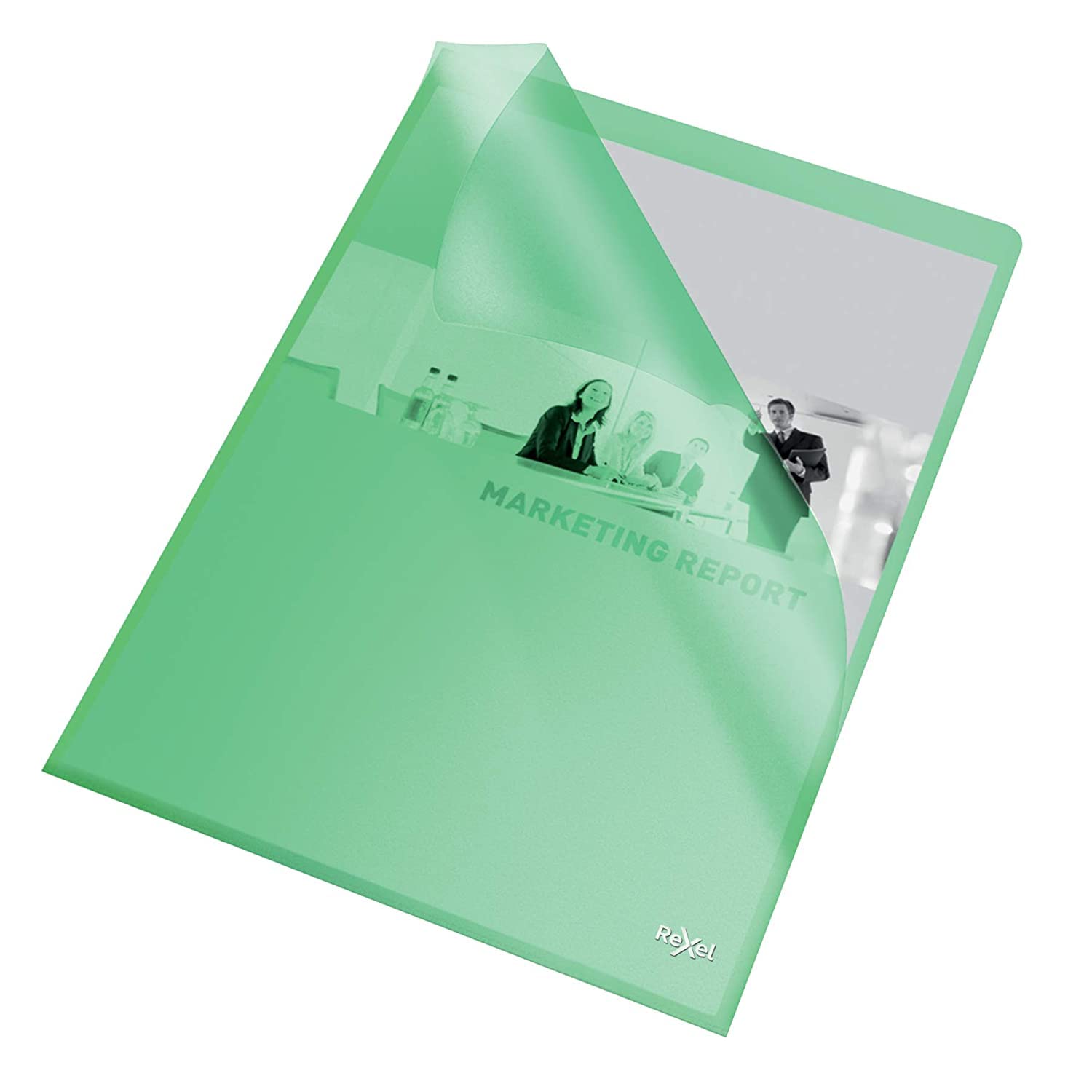 Rexel Quality A4 Document Folder, Green Embossed, 115mic, Cut Flush, Copy Safe, Pack of 100, 2115638