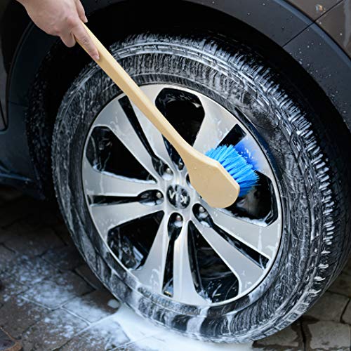 CARCAREZ Stiffy Hard Tire Brush with 20" Long Handle for Auto Car Vehicle Truck Motorcycle Wheel Cleaning, Blue