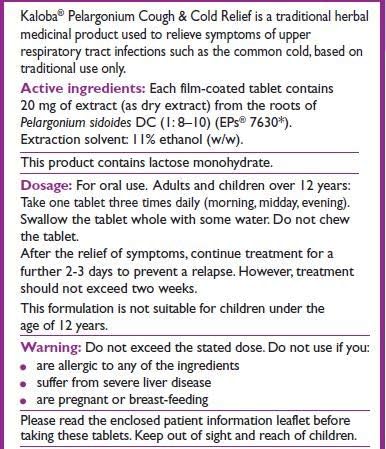 Schwabe Pharma, Kaloba Cough & Cold Relief Tablets, Pelargonium Sidoides Root Extract 20mg - Image 3