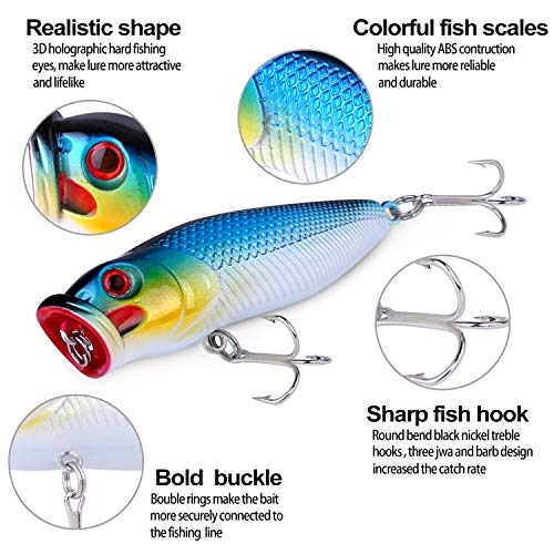 TOPFORT 51Pcs Fishing Lures Kit Set for Bass,Trout, Salmon Including Fishing Spoon,Soft Plastic Worms, CrankBait, VIB Lures, Popper Lures, Minnow Lures, Jig Hooks,Topwater Lures with Tackle Box