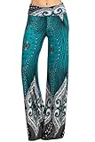 3232 Tribal print, knit palazzo pants with a high fold-over waist and a wide leg