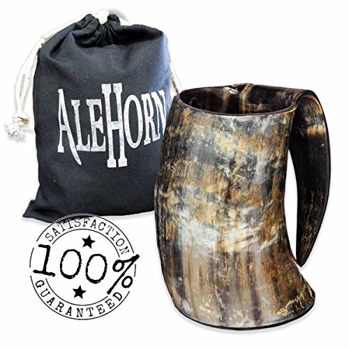 AleHorn The Original Handcrafted Authentic Viking Drinking Horn Tankard for Beer Mead Ale Medieval Inspired Stein Mug Food Safe Vessel with Handle Large 4PK Natural Horn