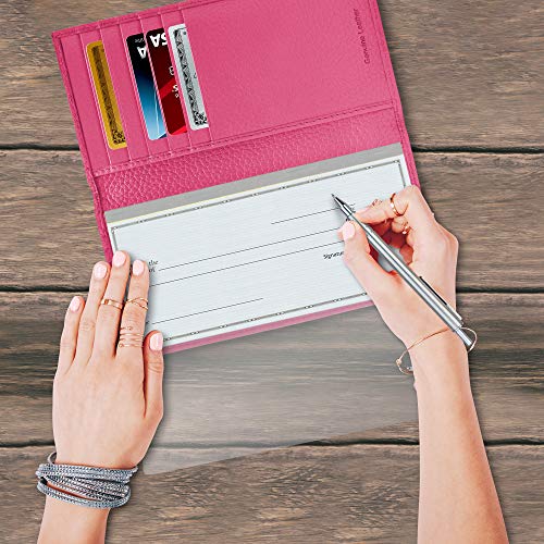 Genuine Leather Checkbook Cover For Women & Men - Checkbook Holder Check Book Covers For Duplicate Checks Card Wallet RFID - Thumbnail 4