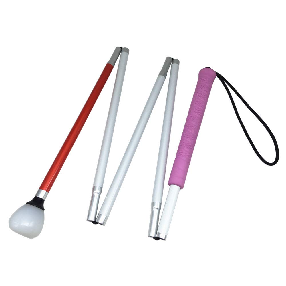 5-Section Aluminum Blind Cane,Reflective Red, Folding Walking Stick for Blind People (145 cm, Pink Handle)