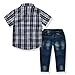 FERENYI US Kids Clothing Boys Casual Short Sleeved Plaid Shirt and Denim Jeans Sets Blue
