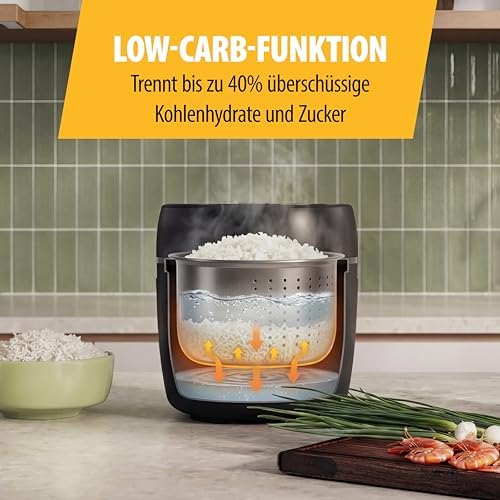 Digitaler Reiskocher mit Low-Carb-Funktion, 8 Automatikprogramme, 0,6 L Reis Kapazität, Digitales Bedienfeld, Leicht zu Reinigen, RK-6238