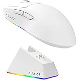 MechLands AJAZZ AJ139 V2 MC Gaming Mouse with Charging Base, Adjustable 12,000 DPI, PAW3311 Sensor, 3 Modes Wireless Mouse, 500mAh Battery, 1000 Polling Rate, 66g Lightweight, Win/Mac (White)