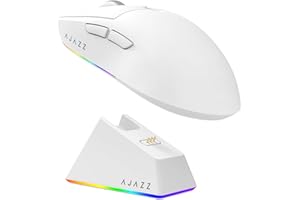 MechLands AJAZZ AJ139 V2 MC Gaming Mouse with Charging Base, Adjustable 12,000 DPI, PAW3311 Sensor, 3 Modes Wireless Mouse, 500mAh Battery, 1000 Polling Rate, 66g Lightweight, Win/Mac (White)