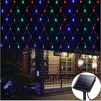 2 PACK Solar Net String Lights 4.9x3.9Ft 100-Light Fairy Mesh Waterproof Wide Angle LED Mini Curtain Garden Lights for Outdoor Patio Gate Yard Party Wedding and Holiday Decorations (MulitColor)