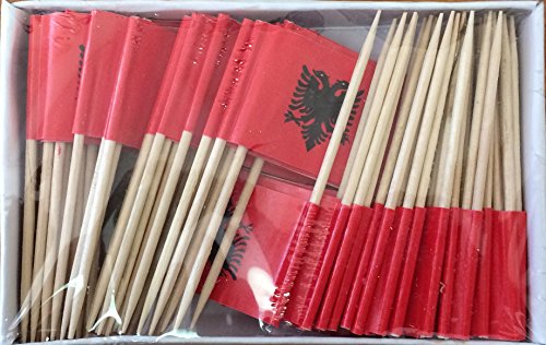 One Box Albania Toothpick Flags, 100 Small Mini Albanian Flag Cupcake Toothpicks or Cocktail Picks