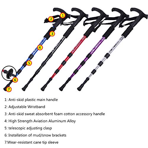 AT7555 Aluminum Alloy Trekking Poles Folding Adjustable Ultralight Walking Stick for Hiking Backpacking Snowshoeing