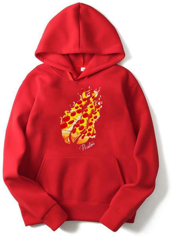Preston Playz Youth Hoodie Preston Pizza Flame Kids Cotton Sweatshirt for Boys and Girls