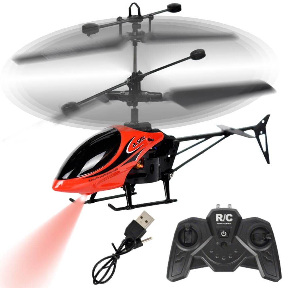 Remote Control Helicopter, RC Helicopter with LED, Toy Helicopters, Helicopters for Boys, One Key Take Off Landing, Aircraft Indoor Flying Toy, Ideal Festival Gifts for Boys Adults, Red