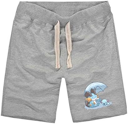 Sysuer Mens Japanese Anime Pokemon Swampert Wooper Cotton Gym Shorts Casual Short Grey