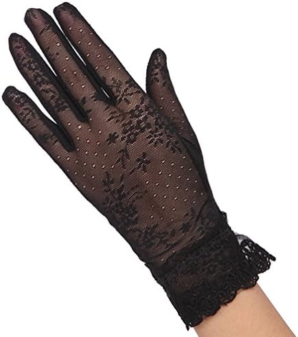 Ealafee Teen Lace Bride Accessory Wrist Length Gloves Girl's Short Blavk Gloves