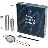 Naoki Matcha Modern Matcha Starter Set | Electric Matcha Whisk and Milk Frother with Single and Double Frother Head, Stainless Steel Spoon, Stainless Steel Sifter