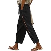 Puimentiua Women's Linen Capri Pants with Drawstring Petite Summer Beachwear Lightweight Elastic Waist Pants