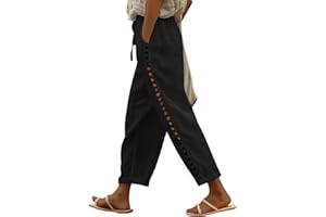 Puimentiua Women's Linen Capri Pants with Drawstring Petite Summer Beachwear Lightweight Elastic Waist Pants