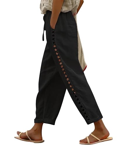 Jokeluck Women Casual Lightweight Drawstring Elastic Waist Cropped