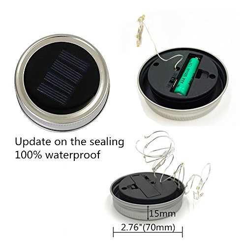 6-Pack Solar-powered Mason Jar Lights (6 Hanger Included / No Jar),10 LEDs Warm White Jar Hanging Light,Solar Fairy Firefly Lights Lids Insert Fit for Regular Mouth Jars for Decor Solar Table Light - Thumbnail 5